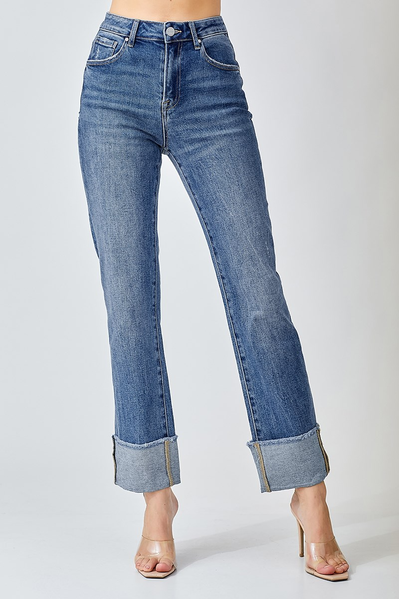 Risen high rise straight cuffed relaxed jeans