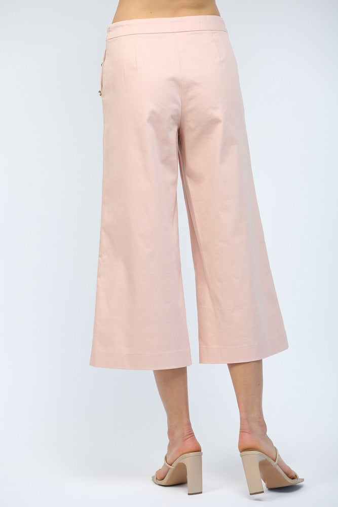 High waisted cropped wide leg pants with gold buttons