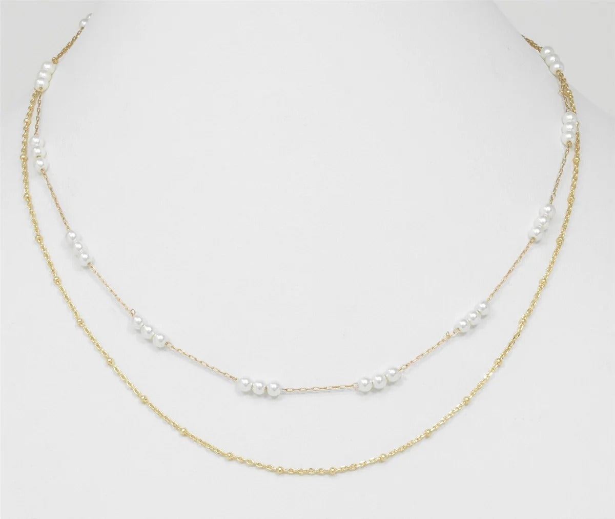 Gold Chain with Dainty Pearls Layered 16"-18" Necklace