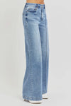Risen high waist wide-leg pintuck detailed jeans