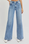 Risen high waist wide-leg pintuck detailed jeans