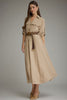 Solid ¾ roll-tab sleeve midi dress with belt