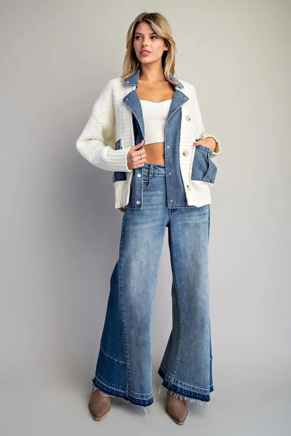 Denim knit mixed media jacket