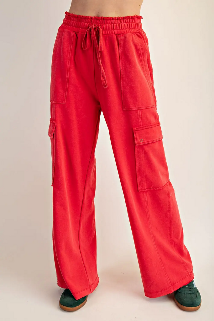 RESTOCKED RED Snow washed cargo sweatpants