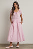 Gingham midi dress with front tie and smocked waist