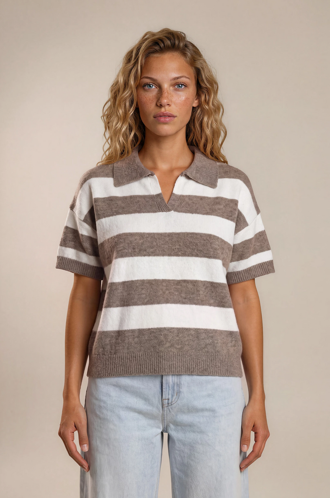Horizontal stripe knit pullover sweater featuring bold wide stripes