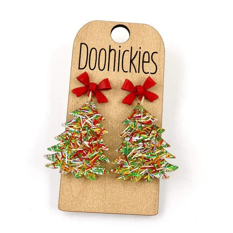 Doohickies 2" festive acrylic Christmas tree earrings