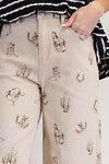 RESTOCKED IN NEW COLOR - Western printed washed twill pants