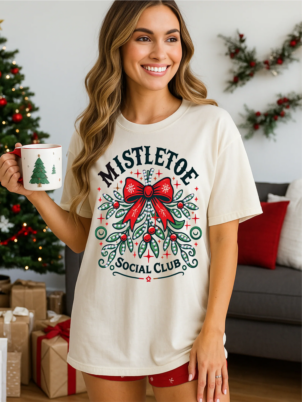 Mistletoe Social Club with Bling Christmas T-Shirt