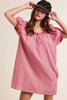 Gingham puff sleeve mini dress with side pockets
