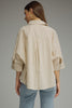 Stripe ¾ sleeve top featuring front pocket detail