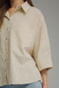 Stripe ¾ sleeve top featuring front pocket detail