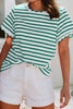 Spring Scalloped Trim Round Neck Stripe T Shirt