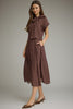Polka dot short sleeve midi dress featuring a self-tie neck