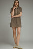 Gingham print short puff sleeve mini dress featuring half zip detail at front