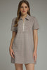 Gingham print short puff sleeve mini dress featuring half zip detail at front