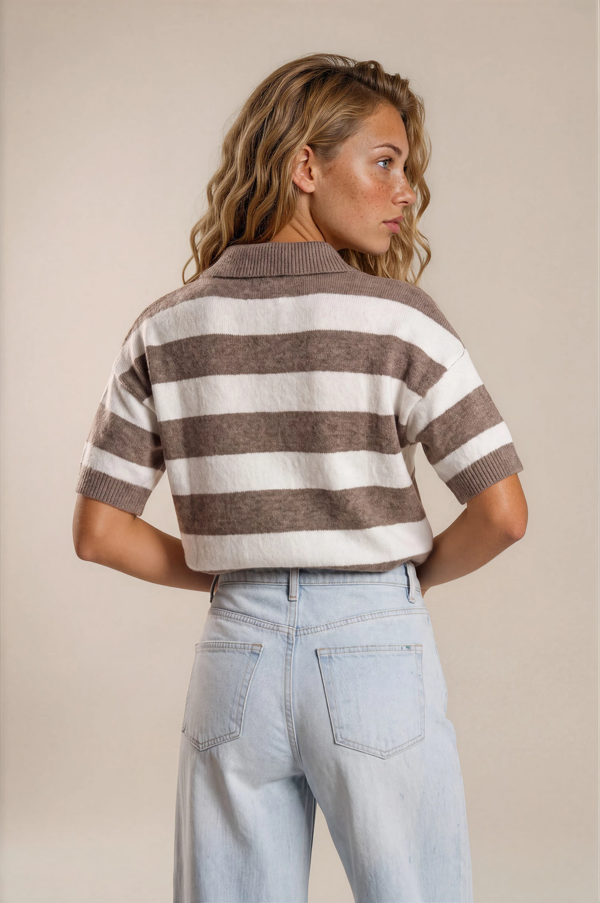 Horizontal stripe knit pullover sweater featuring bold wide stripes