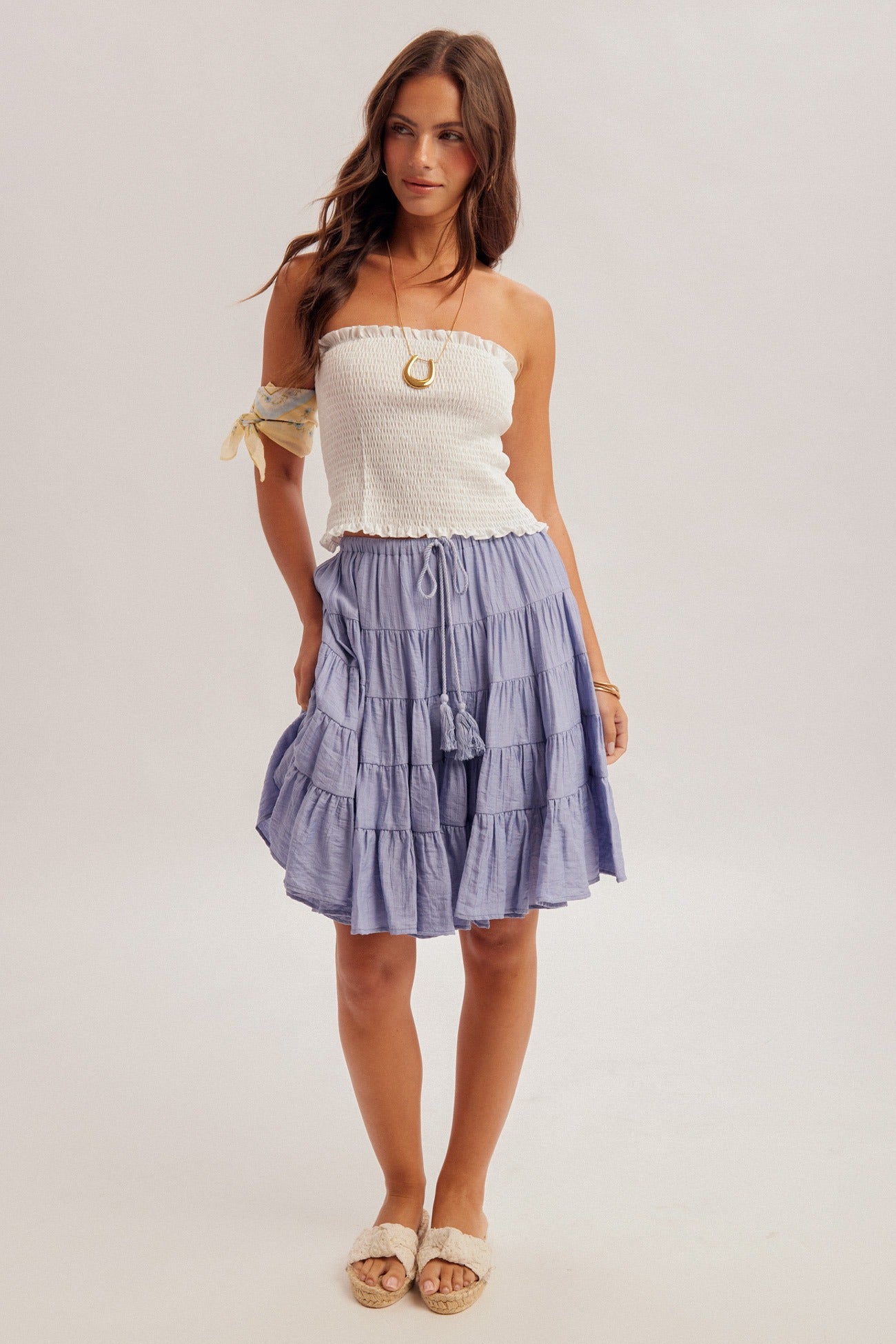 Tiered midi skirt with tassel