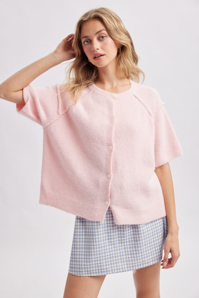 Soft knit seam detail sweater cardigan