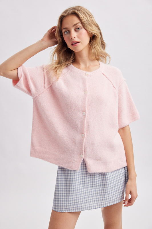 Soft knit seam detail sweater cardigan