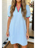 Contrast striped notched puff sleeve mini dress
