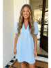 Contrast striped notched puff sleeve mini dress