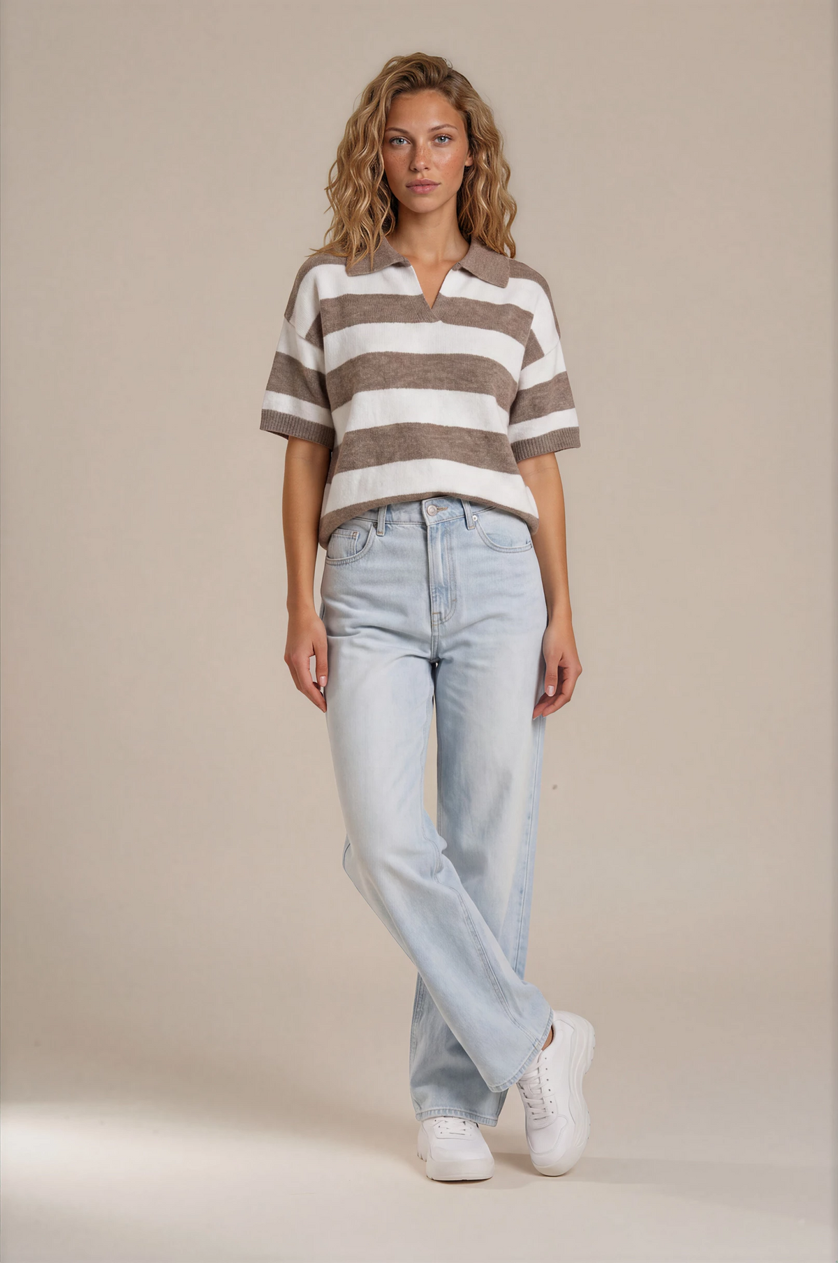Horizontal stripe knit pullover sweater featuring bold wide stripes
