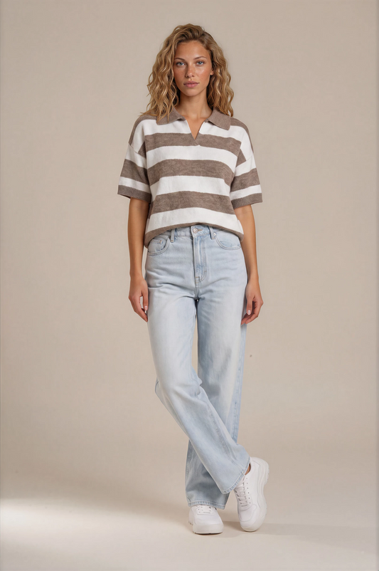 Horizontal stripe knit pullover sweater featuring bold wide stripes
