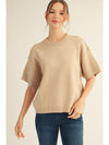Drop shoulder comfy sweater top with raw edge detail