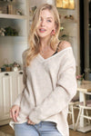 Drop shoulder v-neck hi-low sweater tunic top