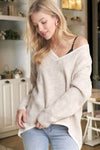 Drop shoulder v-neck hi-low sweater tunic top