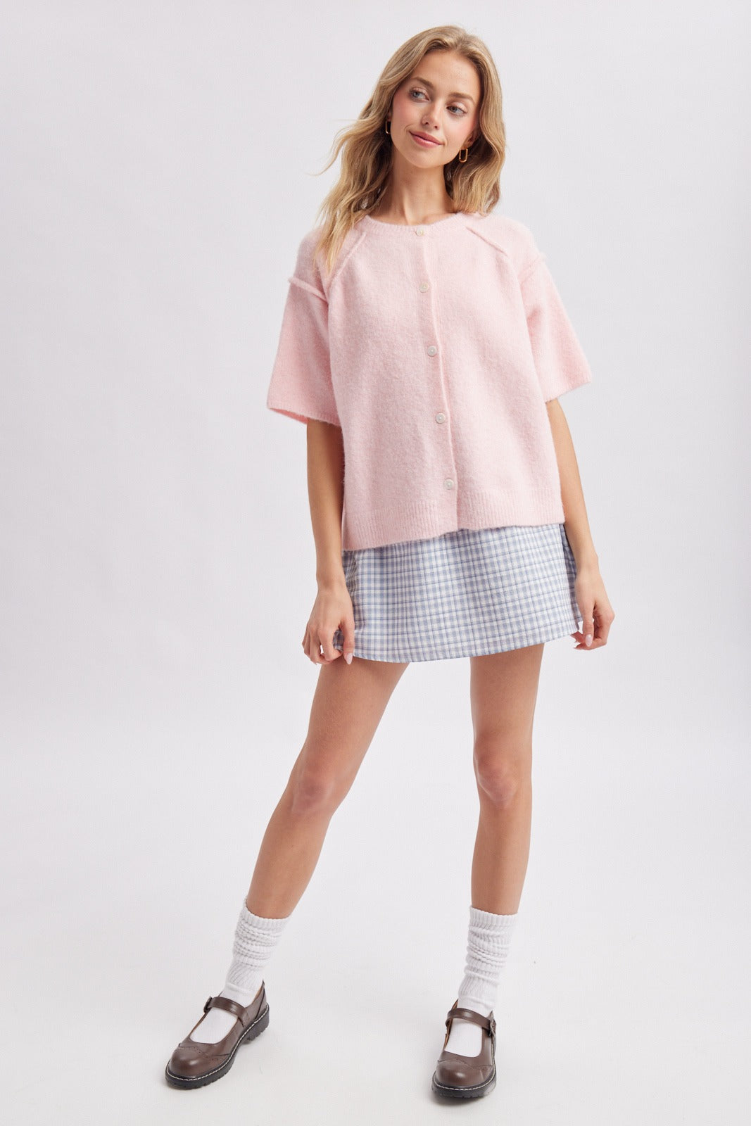 Soft knit seam detail sweater cardigan