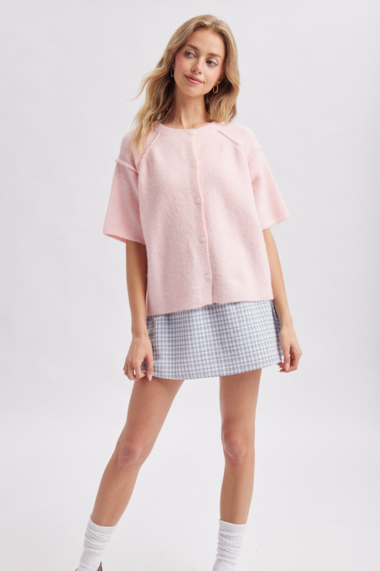 Soft knit seam detail sweater cardigan