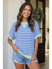 Striped colorblock contrast trim loose top