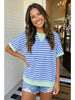 Striped colorblock contrast trim loose top
