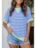 Striped colorblock contrast trim loose top