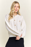 Shimmering gold-button front cardigan sweater