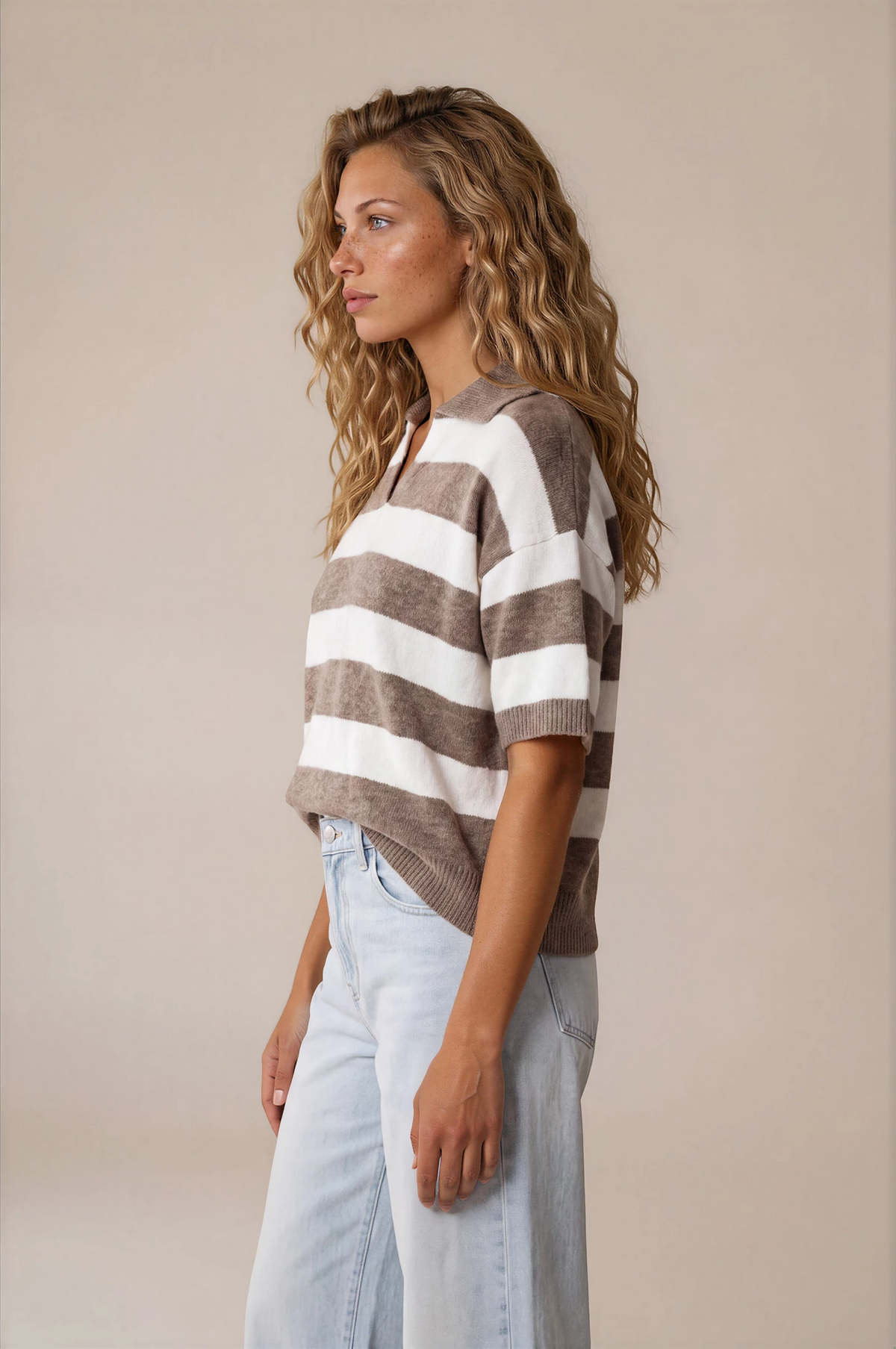 Horizontal stripe knit pullover sweater featuring bold wide stripes