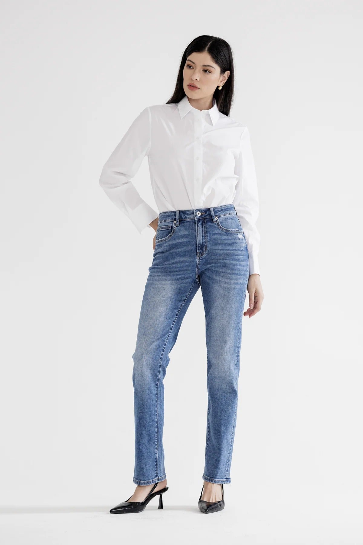 Mica Denim high rise slim straight leg tummy tuck jeans