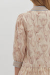 Floral print cuff band 3/4 sleeve ruffle hem mini dress