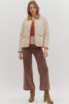 Diamond pattern quilted jacket with contrast collar adn binding detail