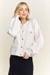 Shimmering gold-button front cardigan sweater