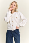 Shimmering gold-button front cardigan sweater