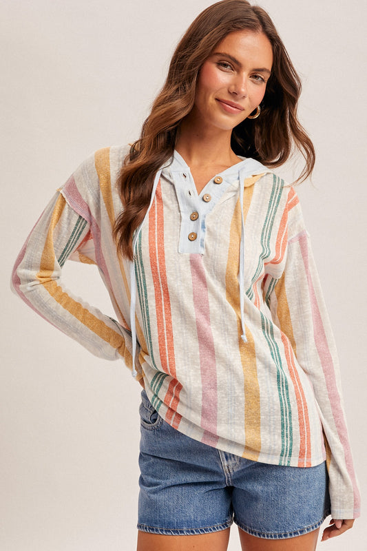 Multi color mix button up hoodie pullover