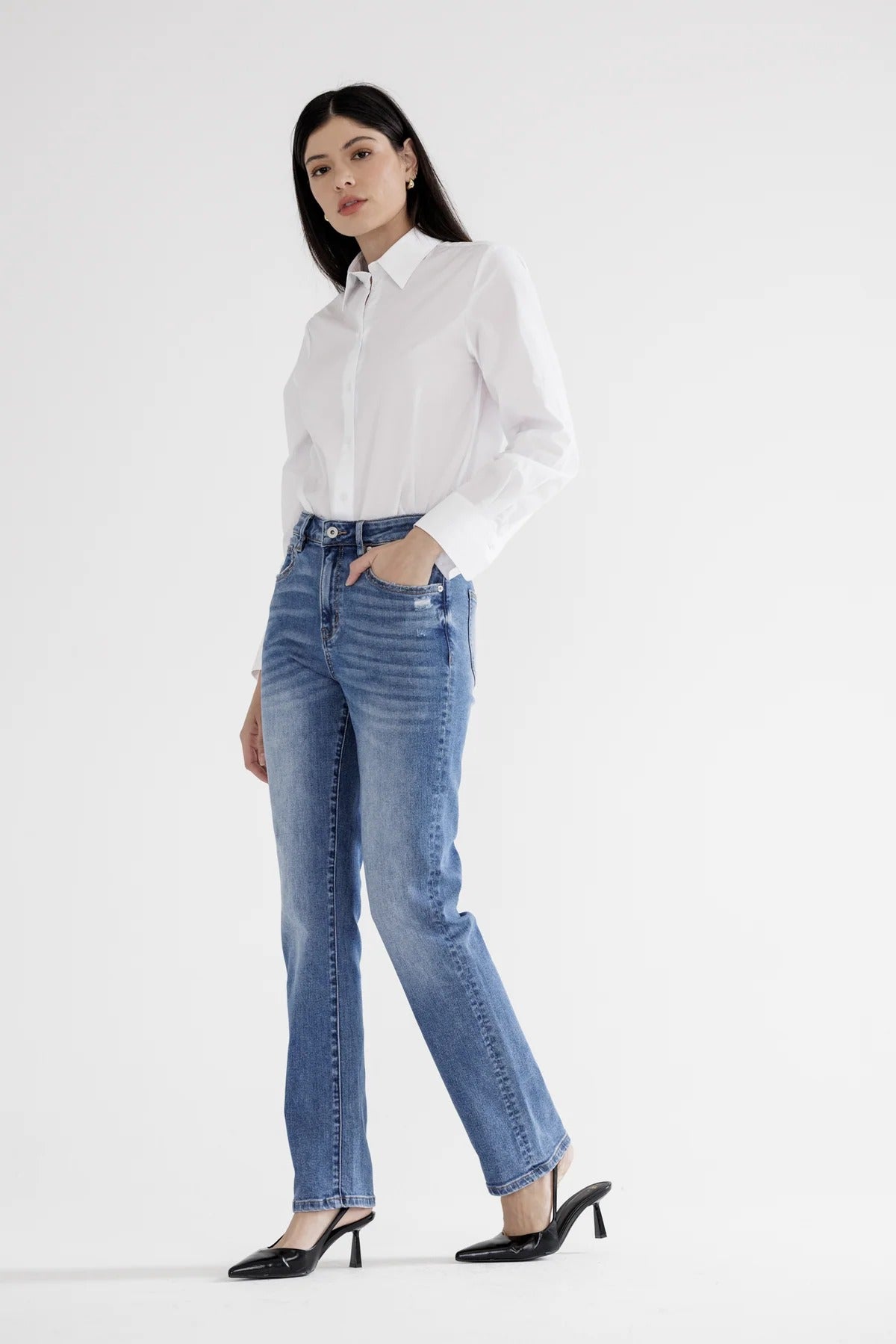 Mica Denim high rise slim straight leg tummy tuck jeans