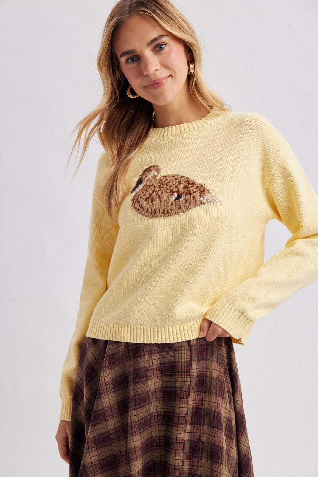 Duck graphic crew neck sweater with ribbed trim and drop shoulders
