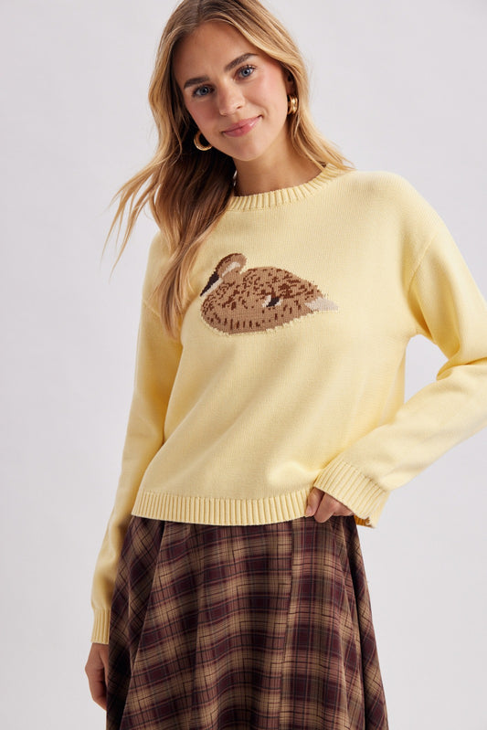 Duck graphic crew neck sweater with ribbed trim and drop shoulders