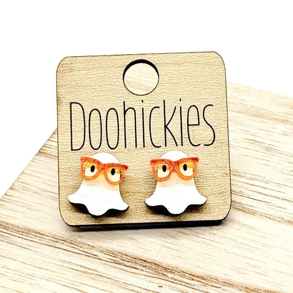 Doohickies nerdy ghost acrylic Halloween stud earrings