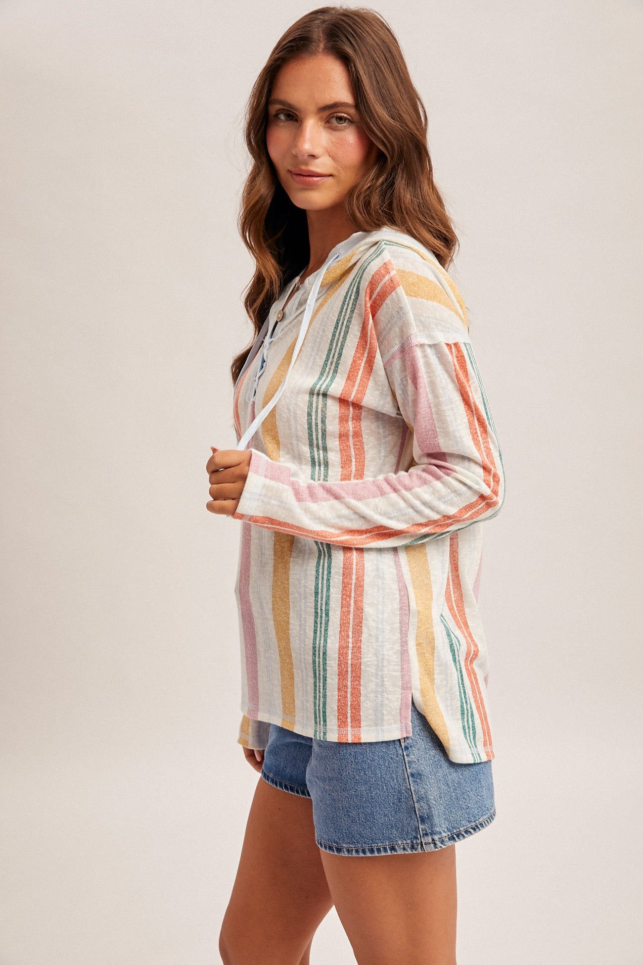 Multi color mix button up hoodie pullover