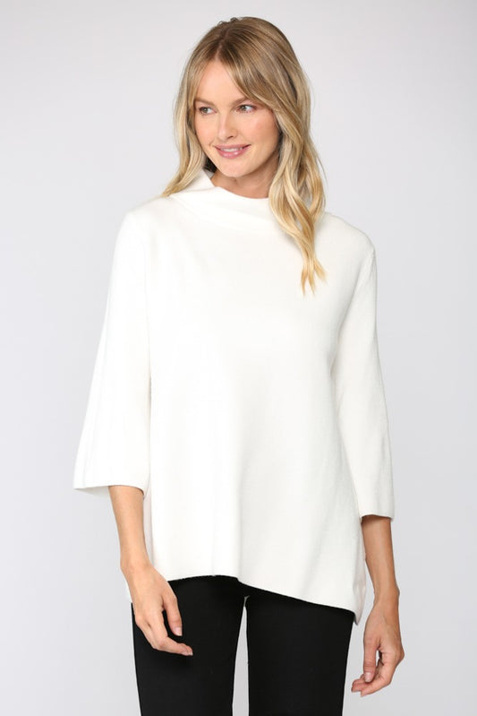 Mock neck pull over sweater with bell sleeves